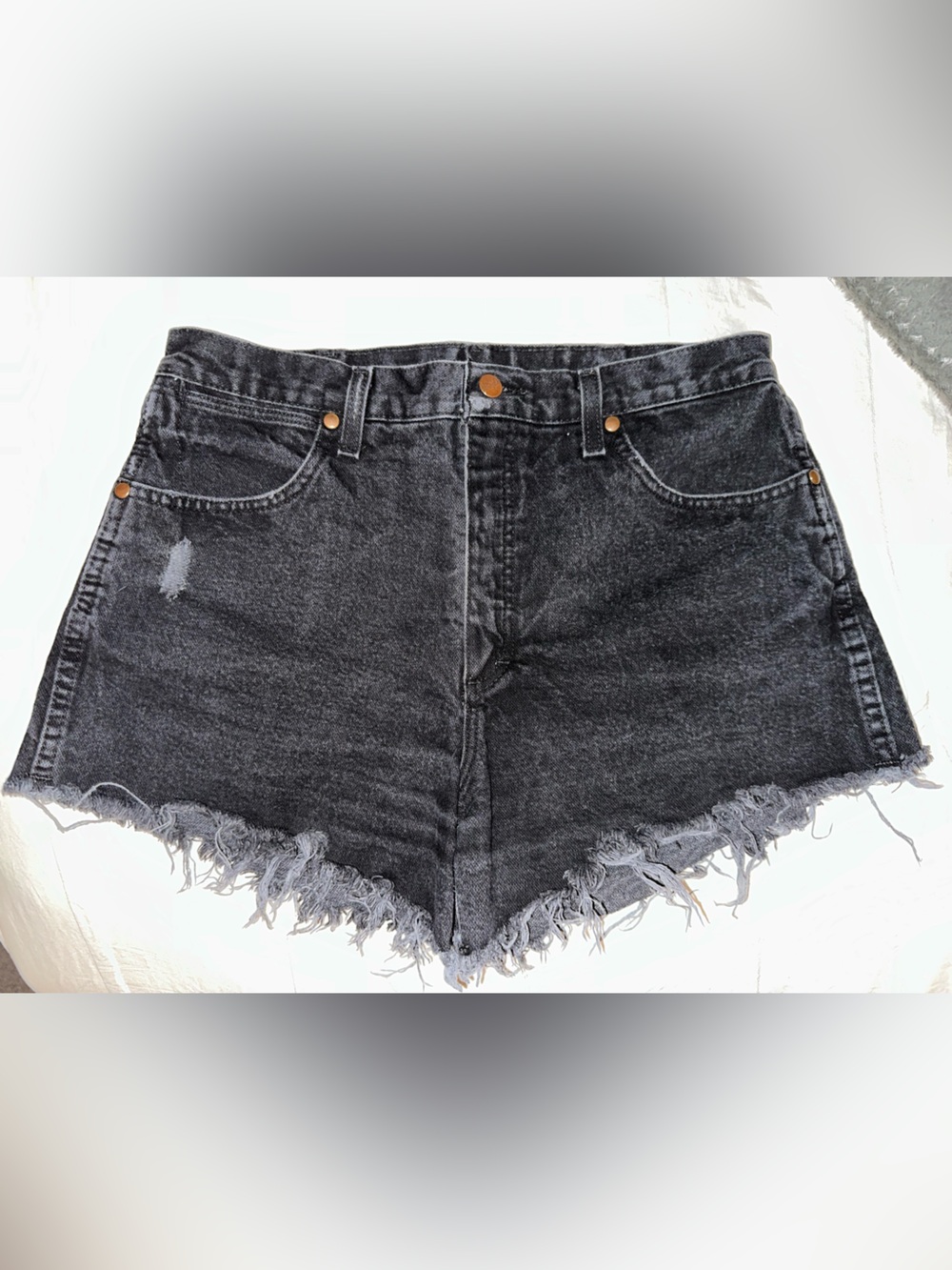 Wrangler Black Distressed Frayed Hem Denim Shorts